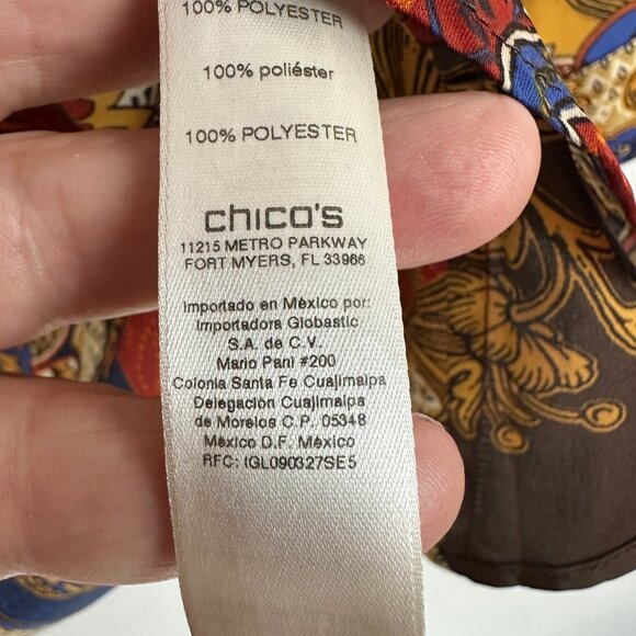 CHICO'S WOMEN'S PAISLEY PRINT ASYMMETRICAL LACE-UP TUNIC BLOUSE MULTICOLOR 1/M 8 - Picture 10 of 10